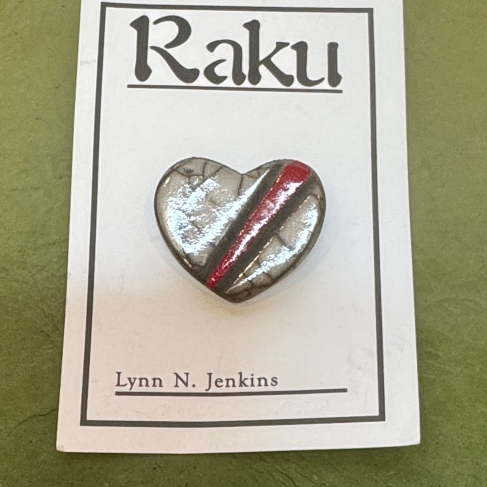 Raku Heart-Shaped Pin with Red Accent